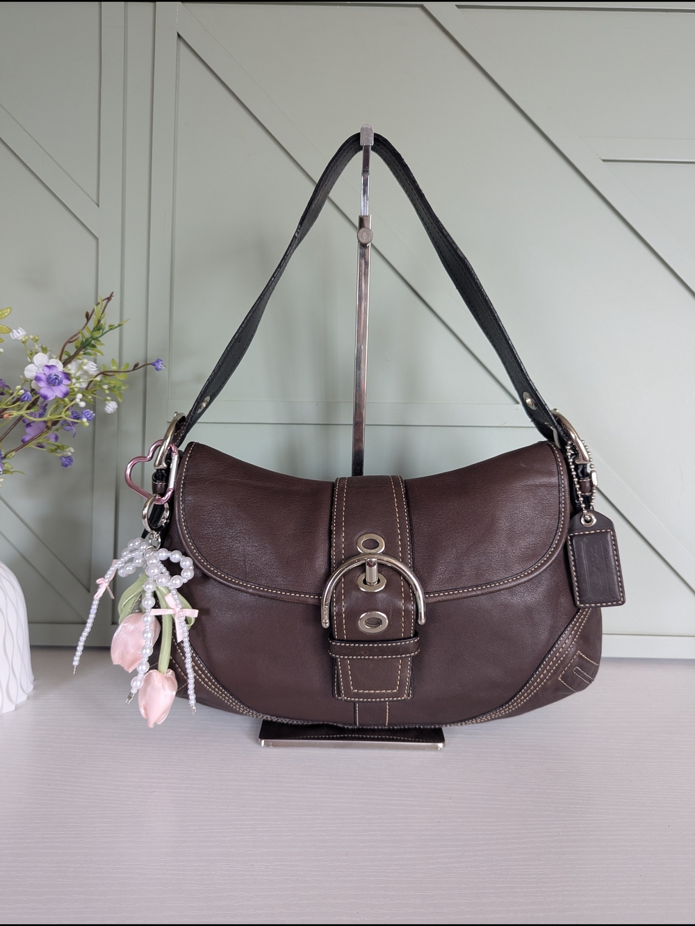 VINTAGE Coach Brown Soho Flap Hobo Shoulder Bag - Picture 2 of 10